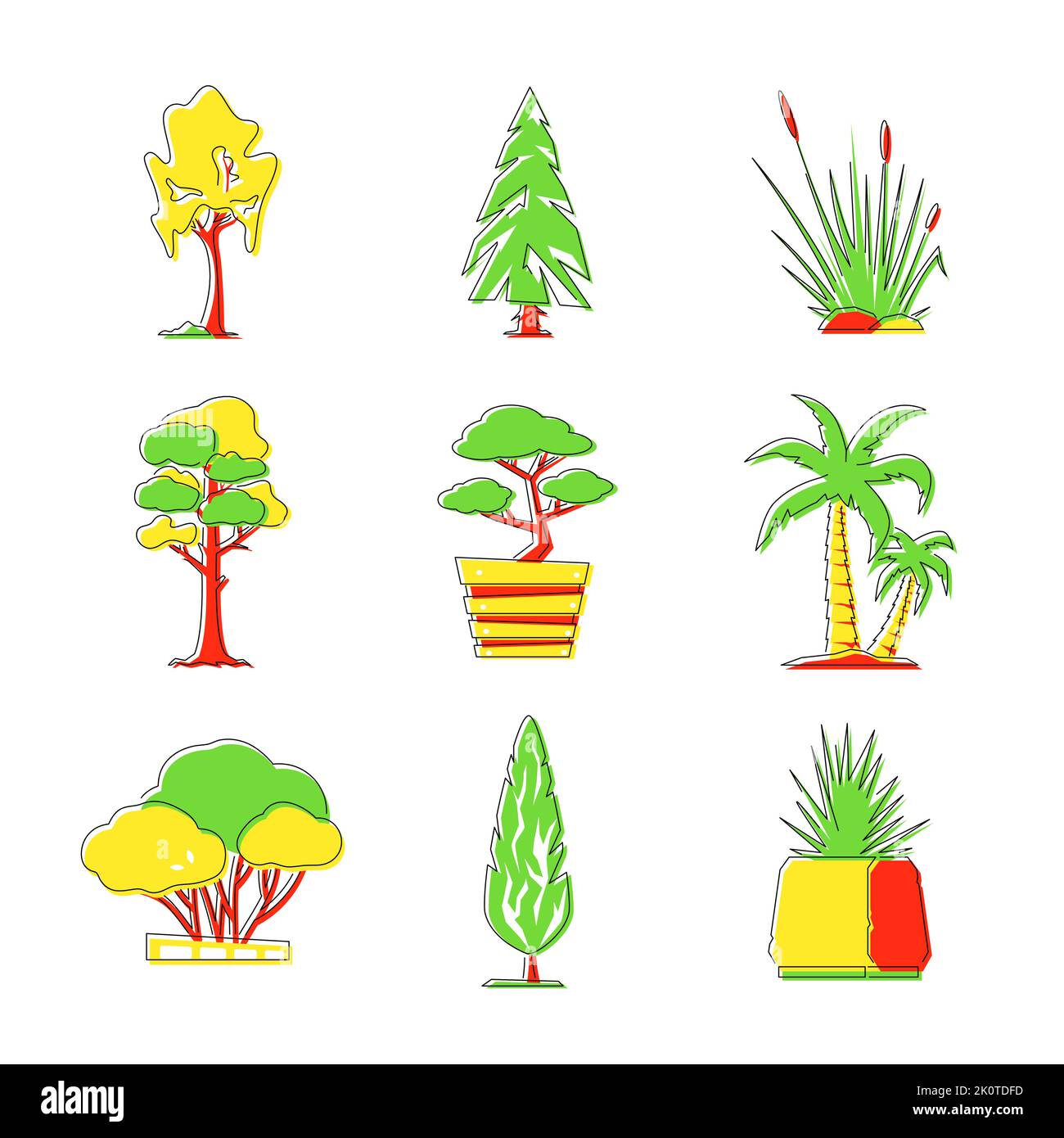 Indoor und Wildpflanzen - Linie Design Stil Objekte Set Stock Vektor