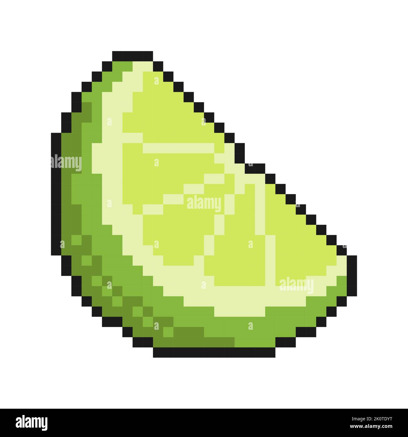 Pixel-Symbol, geschnittene Limettenfrüchte, saftige Zitrusfrüchte. Exotische Zitronenfrüchte. Ernte von Zitrus. Einfache Retro-Spiel Vektor isoliert auf weißem Hintergrund Stock Vektor