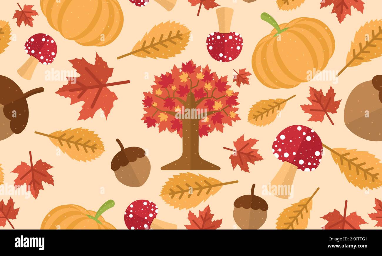 Farbige Herbst nahtlose Muster Hintergrund mit Bäumen und Kürbissen Vektor Stock Vektor