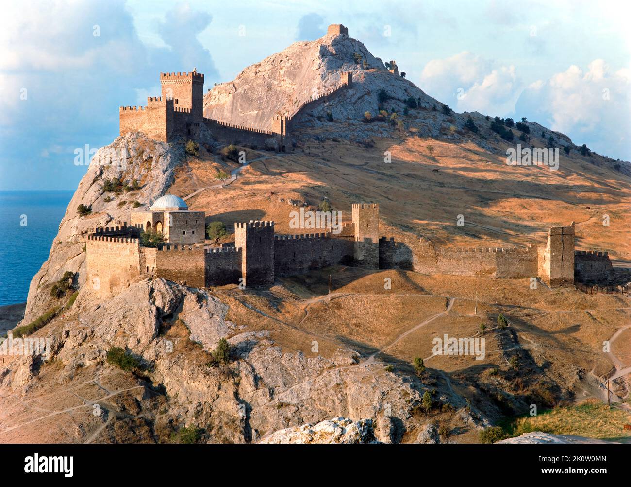 Blick auf die Stadt Sudak und die genuesische Festung Stockfoto