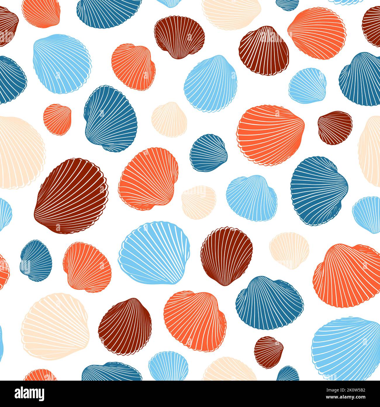 Muschelmuster Am Strand In Blau Orange Braun Stock Vektor