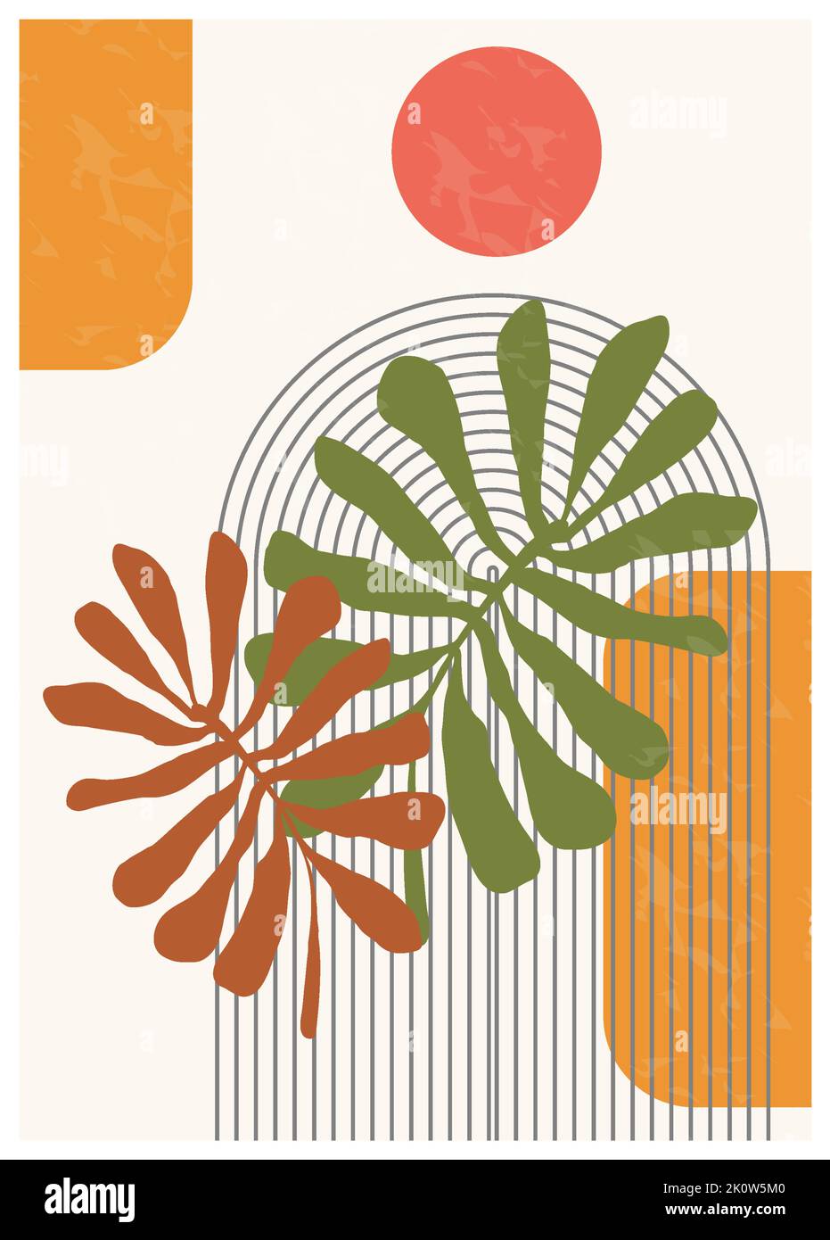 Leaves Organic Shapes In Matisse Inspired Zeitgenössische Minimalistische Stil Bunte Design Wandkunst, Poster, Geschichten, Karten, Flyer, Broschüren Stock Vektor