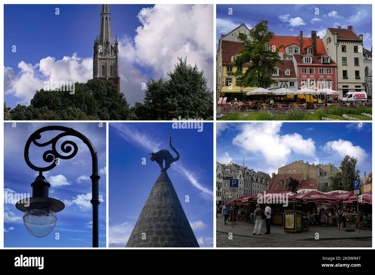 Die wunderschöne Altstadt von Riga (Lettland) mit ihren charakteristischen Gebäuden und ihren gepflasterten Gassen. Seit 1997 UNESCO-Weltkulturerbe (2) Stockfoto