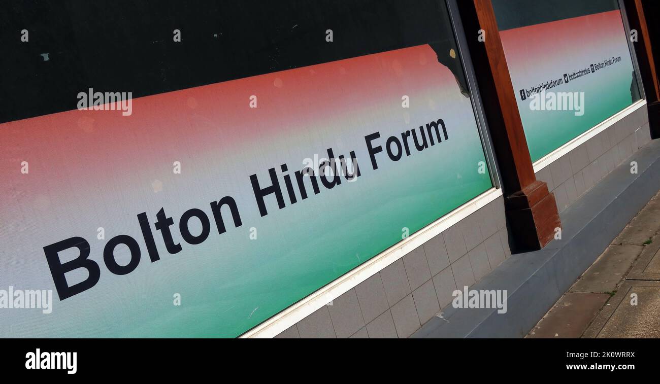 Bolton Hindu Forum Büro, asiatisches BHF, Wohltätigkeitsorganisation, 58-60 Knowsley St, Bolton, Greater Manchester, England, Großbritannien, BL1 2AP Stockfoto