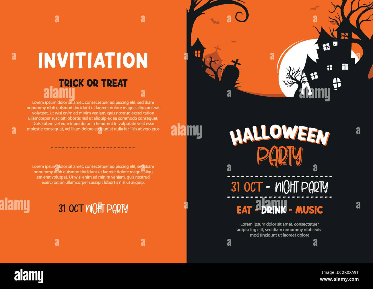 Halloween Party Einladungen oder Grußkarten Hintergrund. Halloween Illustration Vorlage für Banner, Poster, Flyer, Verkauf und alle Design. Stock Vektor