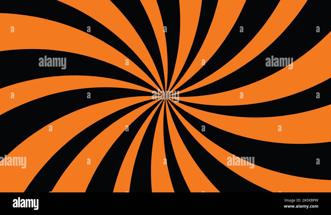 Orange und schwarz retro Twisted Windrad Vektor abstrakten Hintergrund. Sunburst-Radialdarstellung. Stock Vektor