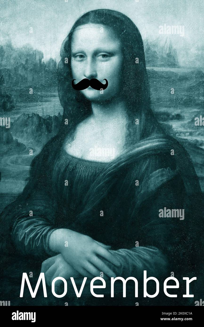 Mona Lisa mit Schnurrbart, Movember-Konzept Stockfoto