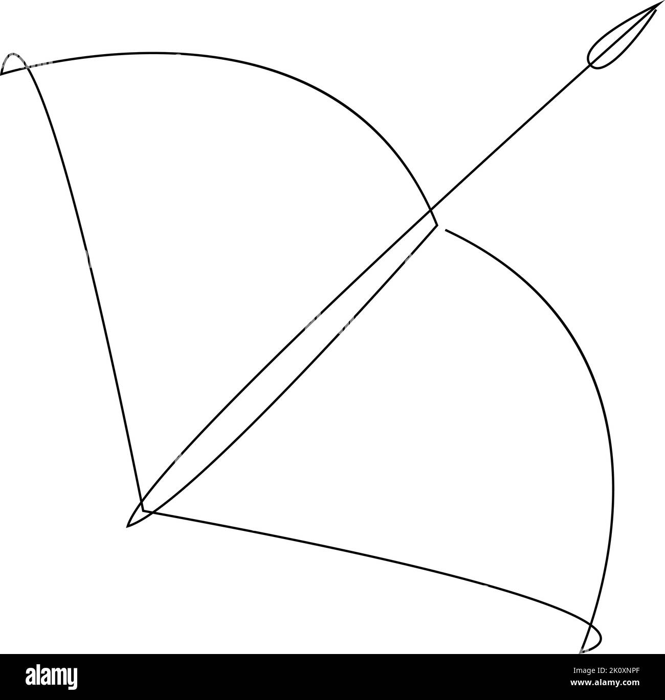 Astrologischer Schütze Tierkreis Zeichen eine Linie Zeichnung. Astrologie-Emblem, Symbolumriss, Kontur für mystisches Logo, Kalenderdruck. Horoskopvektor krank Stock Vektor