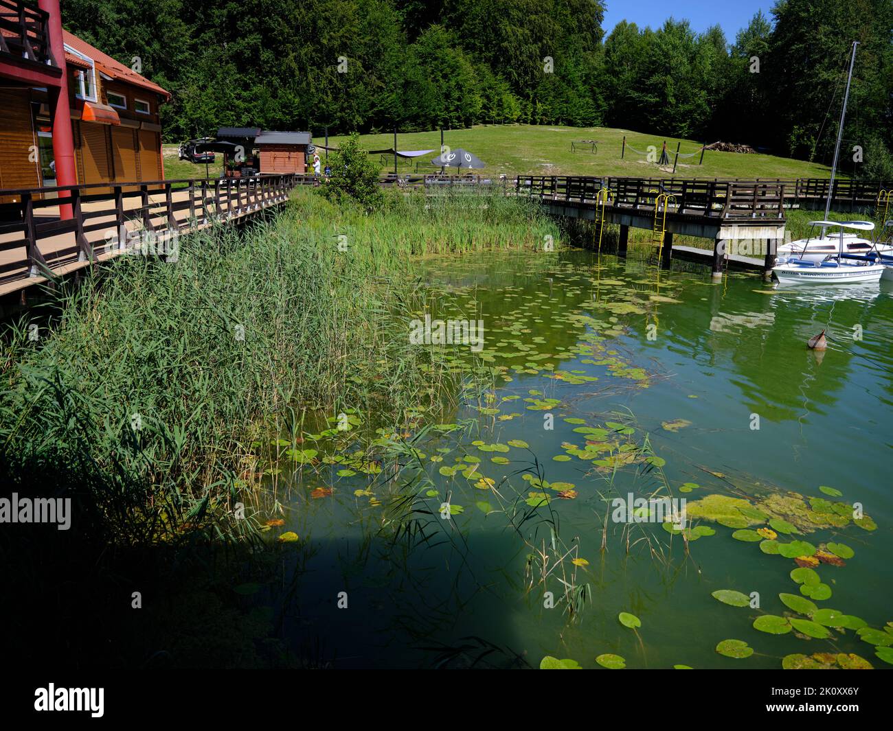 Yachten auf dem See, künstlerisches Aussehen in lebendigen Farben. Stockfoto