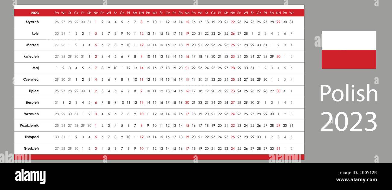 Linearer Kalender 2023. Klares Design. Horizontales Raster mit
