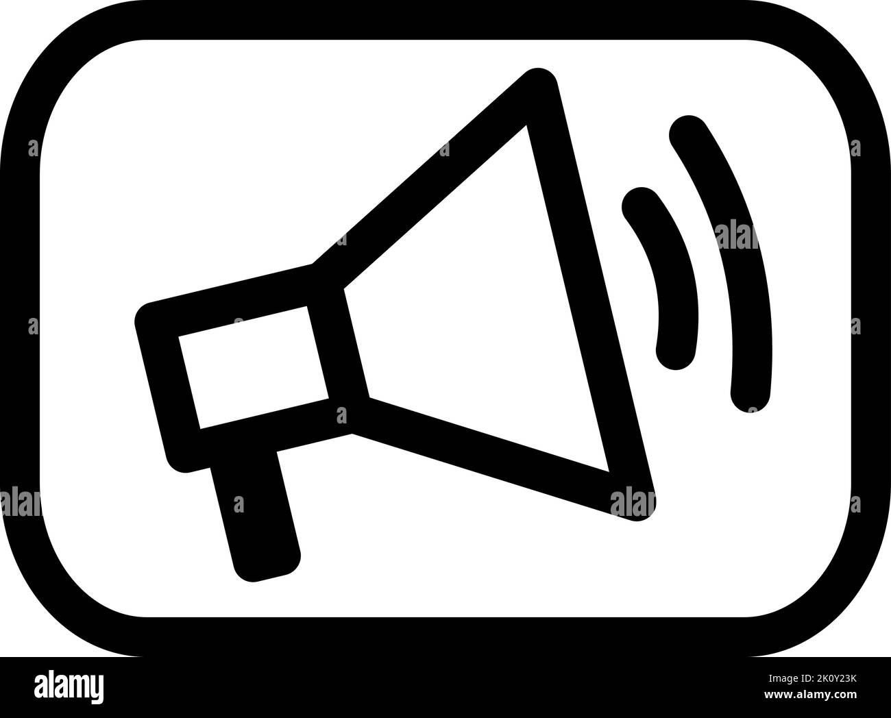 Lautsprecher Monoline Vektor-Logo Symbol Luftangriffswarnung. Signieren Sie einen Megaphon-Lautsprecher mit Sprachaufzeichnung oder Sirene. Symbolattribut für Organisatoren und Stock Vektor
