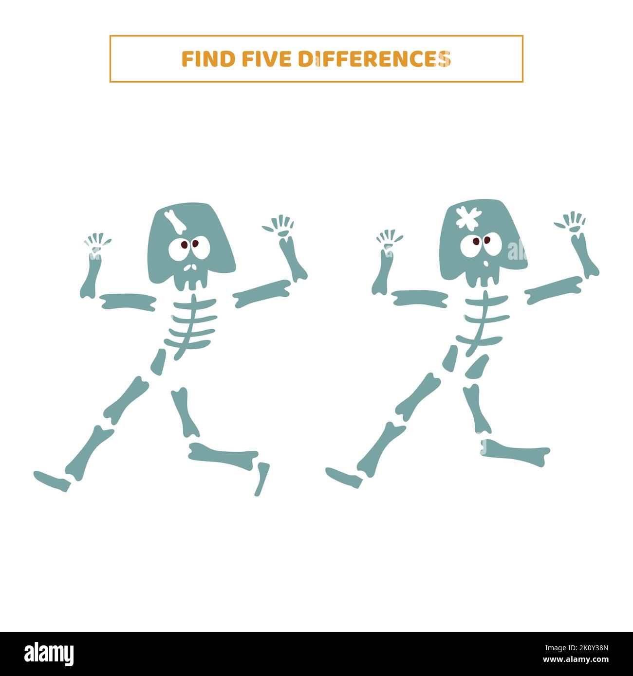 Finden Sie fünf Unterschiede zwischen Cartoon-Skelette. Lernspiel für Kinder. Stock Vektor