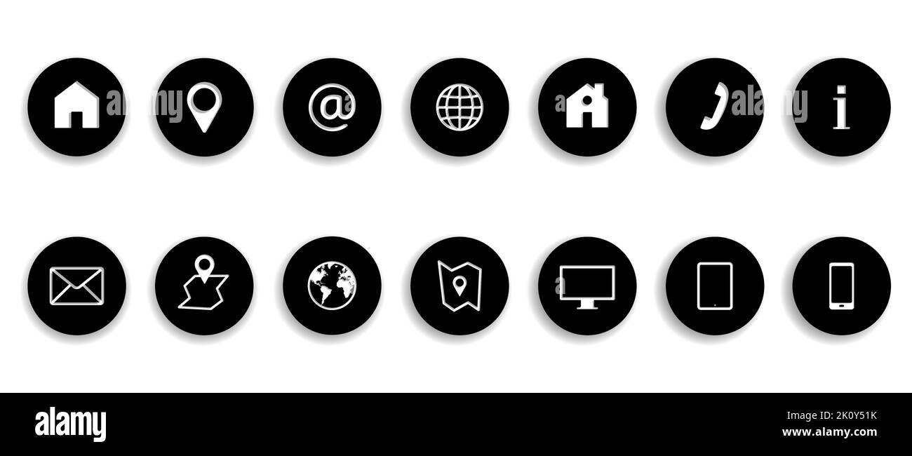 Moderner Kreis Kontaktieren Sie uns Business Icon Set für Web und Mobile. Gestanzte Form mit Vektorgrafik im Schattenstil Stock Vektor