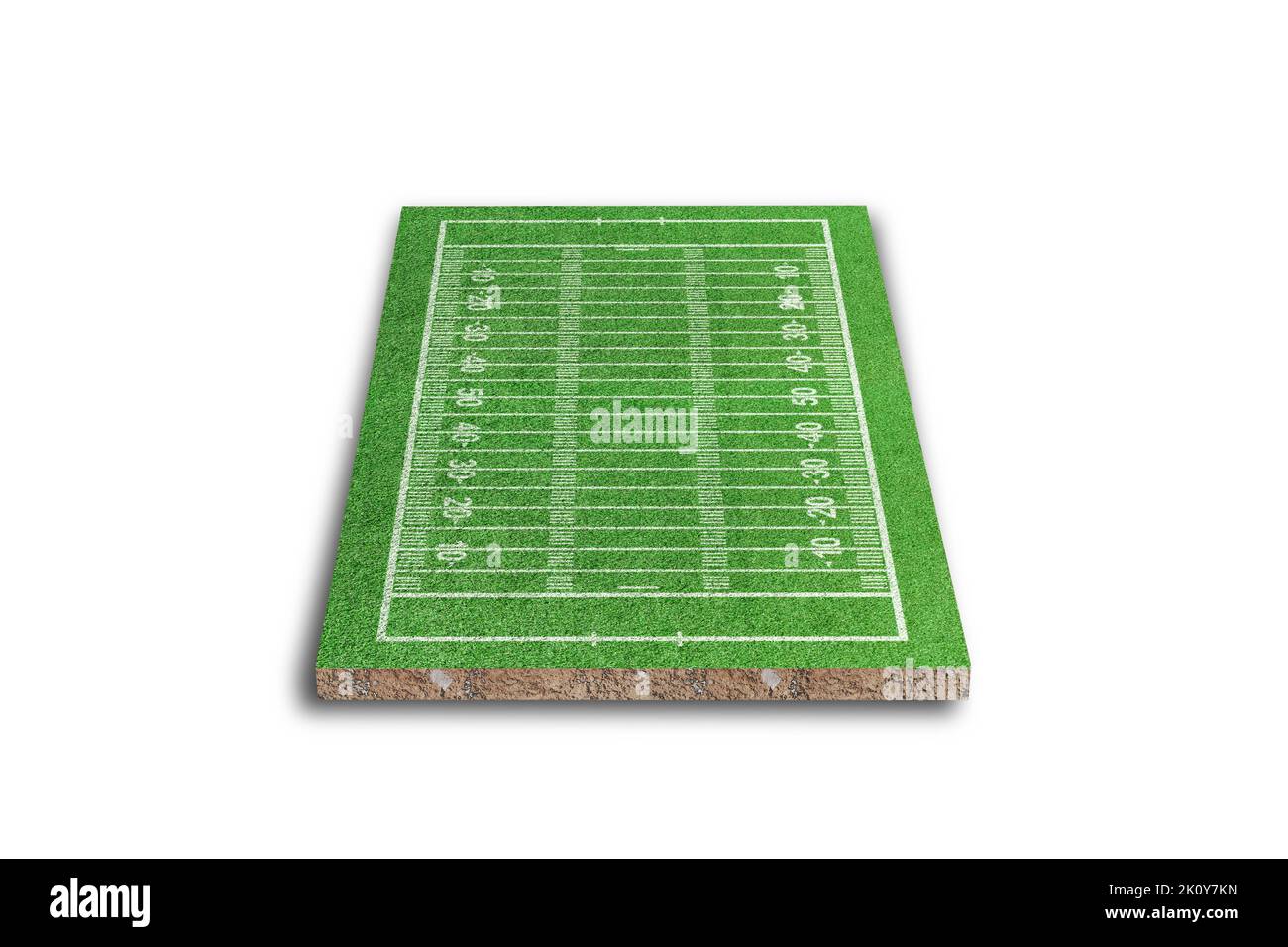 American Football Field mit isoliertem Linienmuster auf weißem Hintergrund. 3D-Rendering Stockfoto