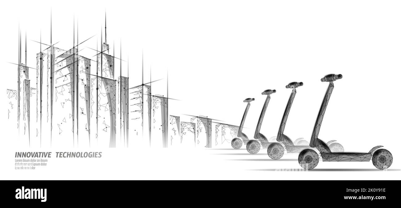 Elektroroller Low-Poly-Design. Eco Mikromobilität Transport Last-Mile Problemlösung. Pick-up Roller-Sharing-Verleih-System. E-Scooter Urban Stock Vektor