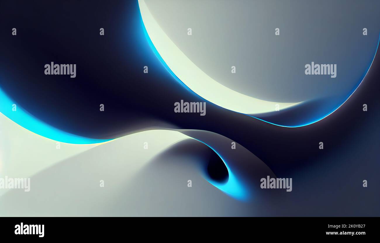 Abstrakter Hintergrund mit blauen und weißen Wellen. Subtile Gradinets, Fließflüssigkeitslinien. Cinema 4D. Designelement. Stockfoto