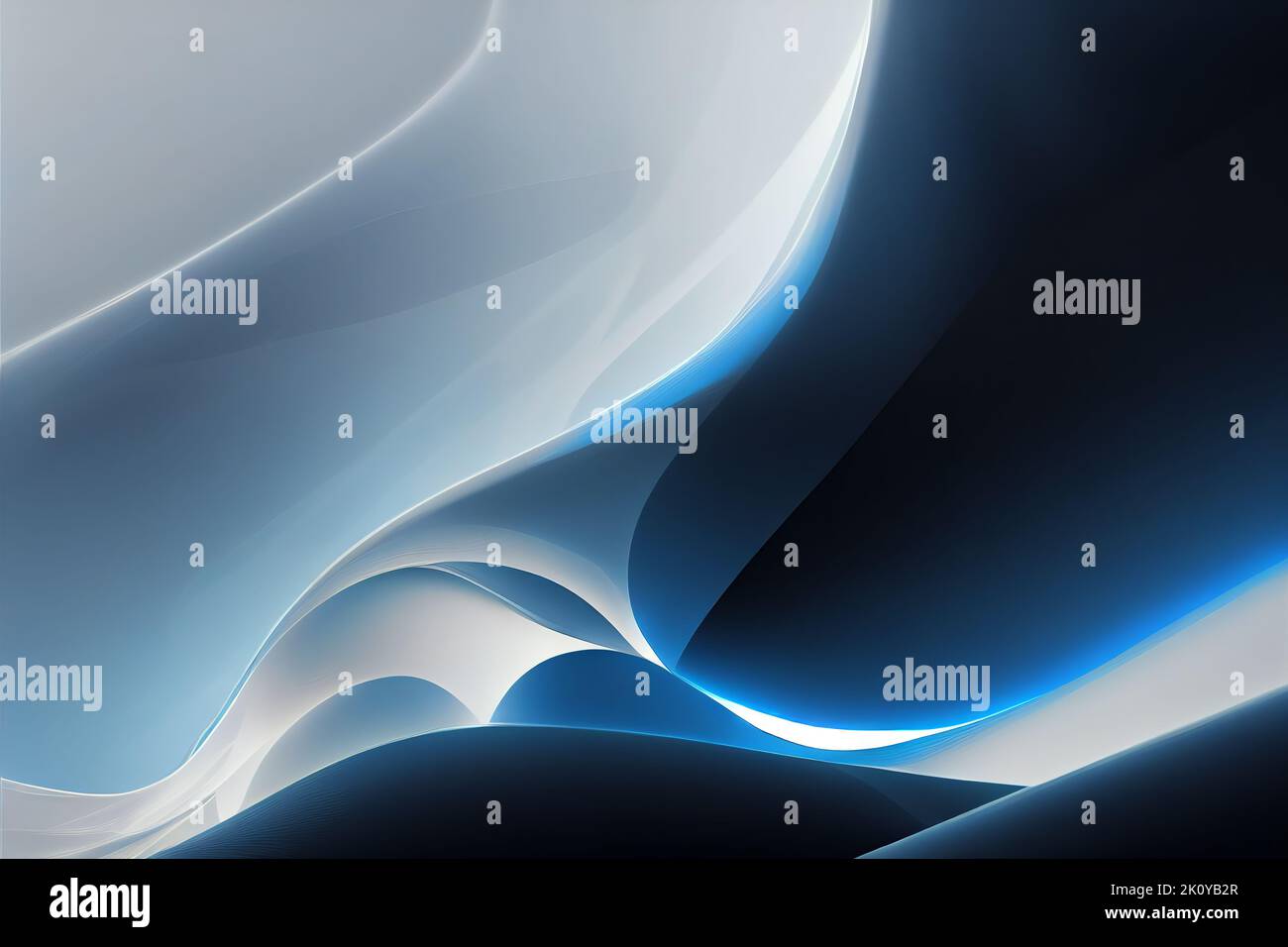 Abstrakter Hintergrund mit blauen und weißen Wellen. Subtile Gradinets, Fließflüssigkeitslinien. Cinema 4D. Designelement. Stockfoto
