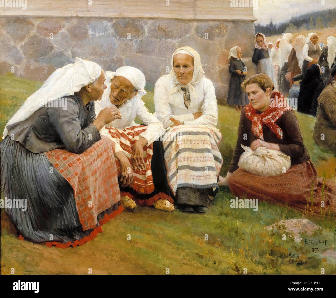 Albert Edelfelt, Frauen vor der Kirche in Ruokolahti, Ölgemälde auf Leinwand, 1887 Stockfoto