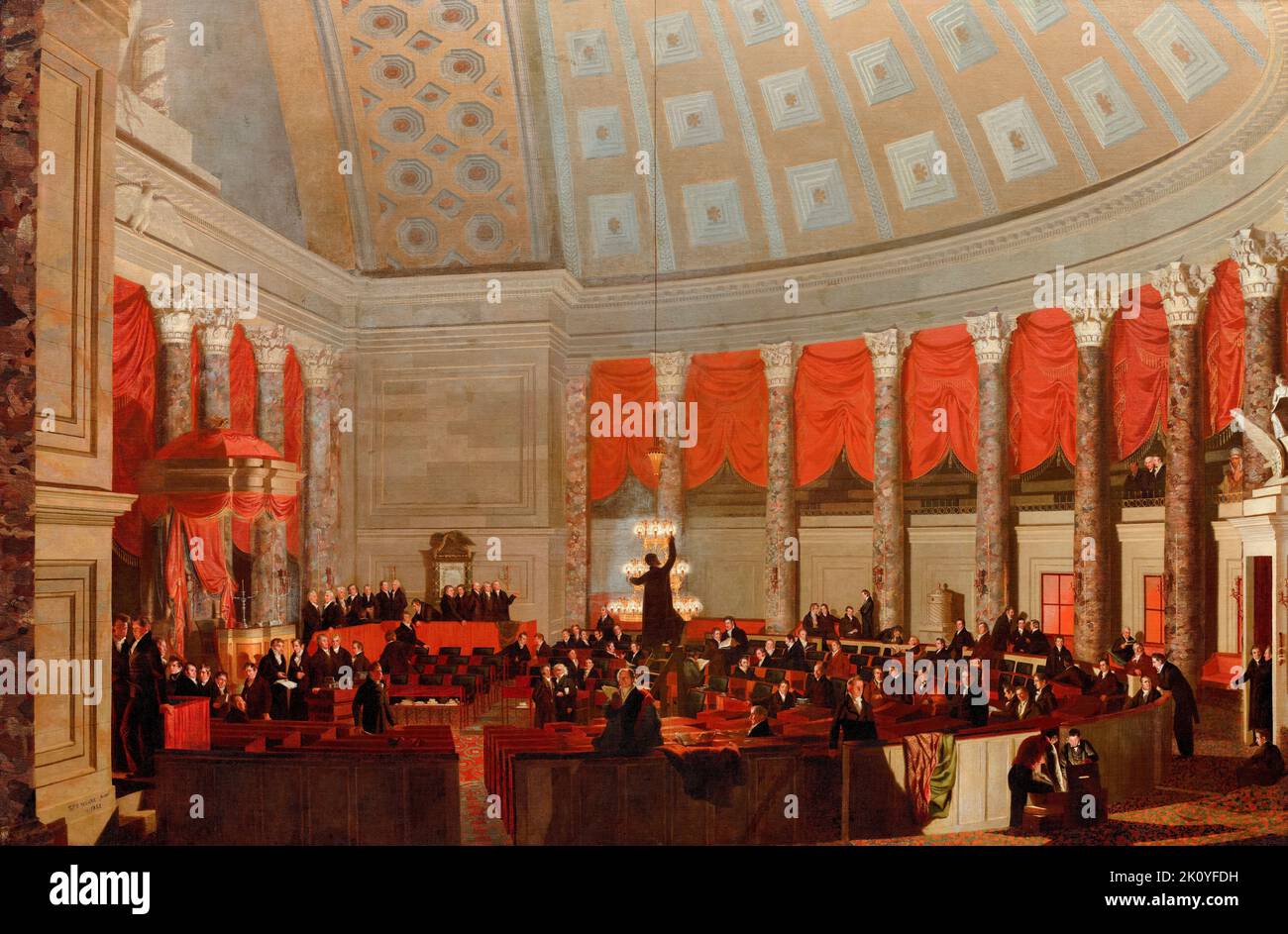 Repräsentantenhaus, Gemälde des Innenraums der Kammer in Öl auf Leinwand von Samuel Finley Breese Morse, 1822 Stockfoto