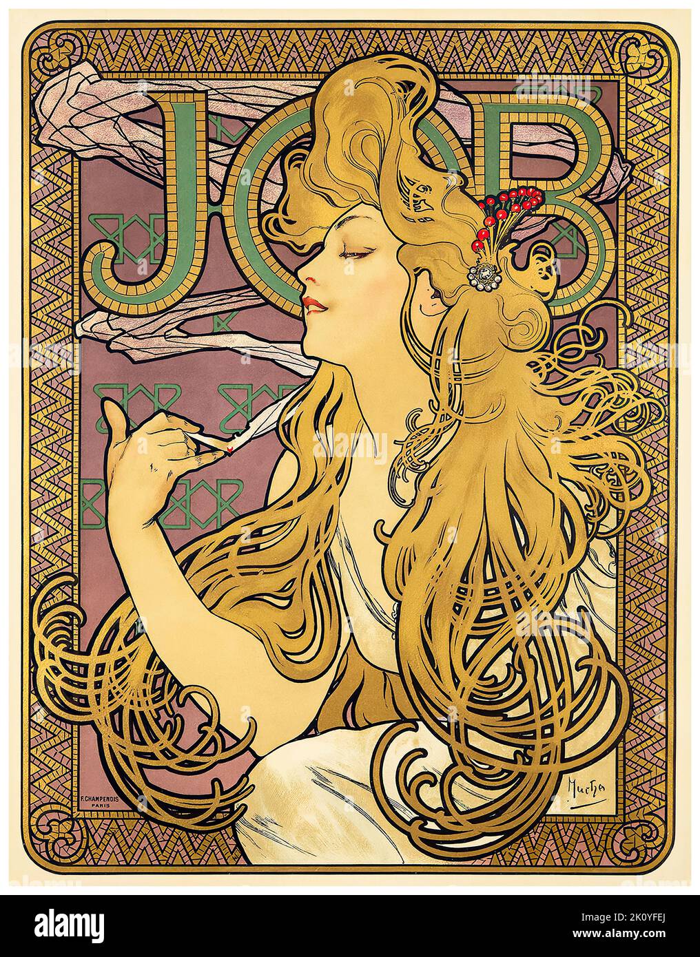 Job, Vintage Poster Design von Alphonse Mucha, 1896 Stockfoto