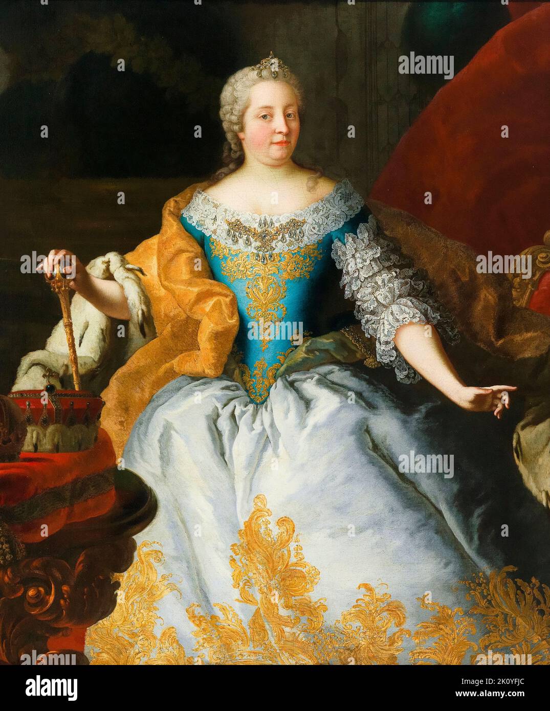 Kaiserin Maria Theresia (1717-1780), Königin von Ungarn und Böhmen mit böhmischer und erzherzoglicher Krone, Ölporträt auf Leinwand von Martin van Meytens, 1745-1750 Stockfoto