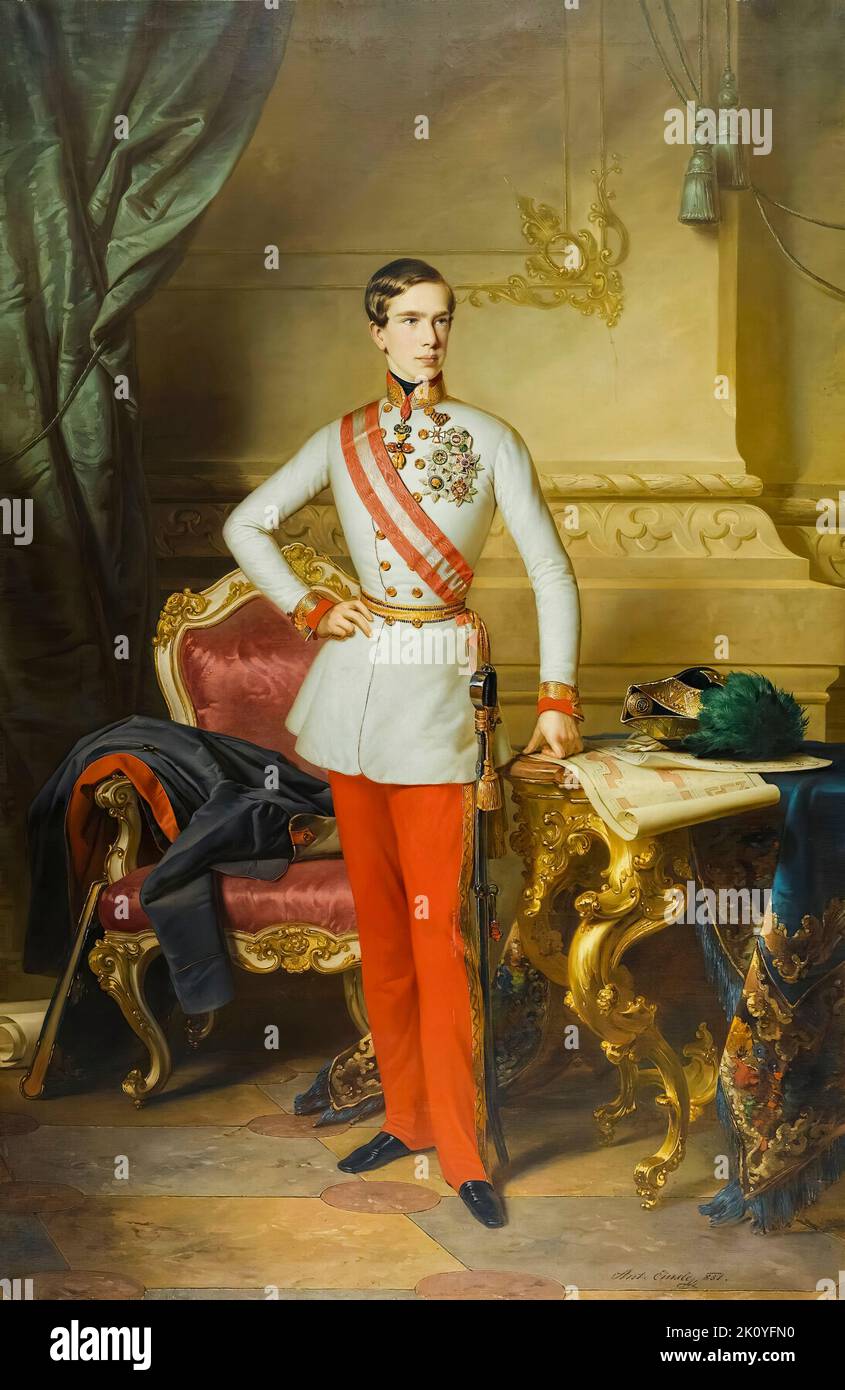 Franz Joseph I. von Österreich (1830-1916), Kaiser von Österreich und der österreichisch-ungarischen Monarchie (1848-1916), Porträt in Öl auf Leinwand von Anton Einsle, 1851 Stockfoto