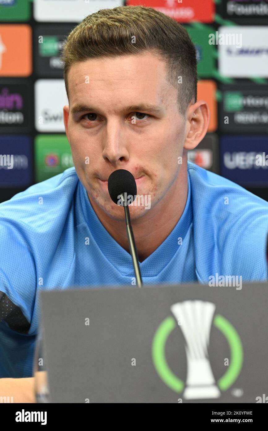 Lukas Provod aus Slavia spricht während der Pressekonferenz vor der 2.. Runde der Gruppe G des European Conference League-Spiels Slavia Praha gegen Ballkani am Mittwoch, 14. September 2022, Prag, Tschechische Republik. (CTK Photo/Michal Kamaryt) Stockfoto