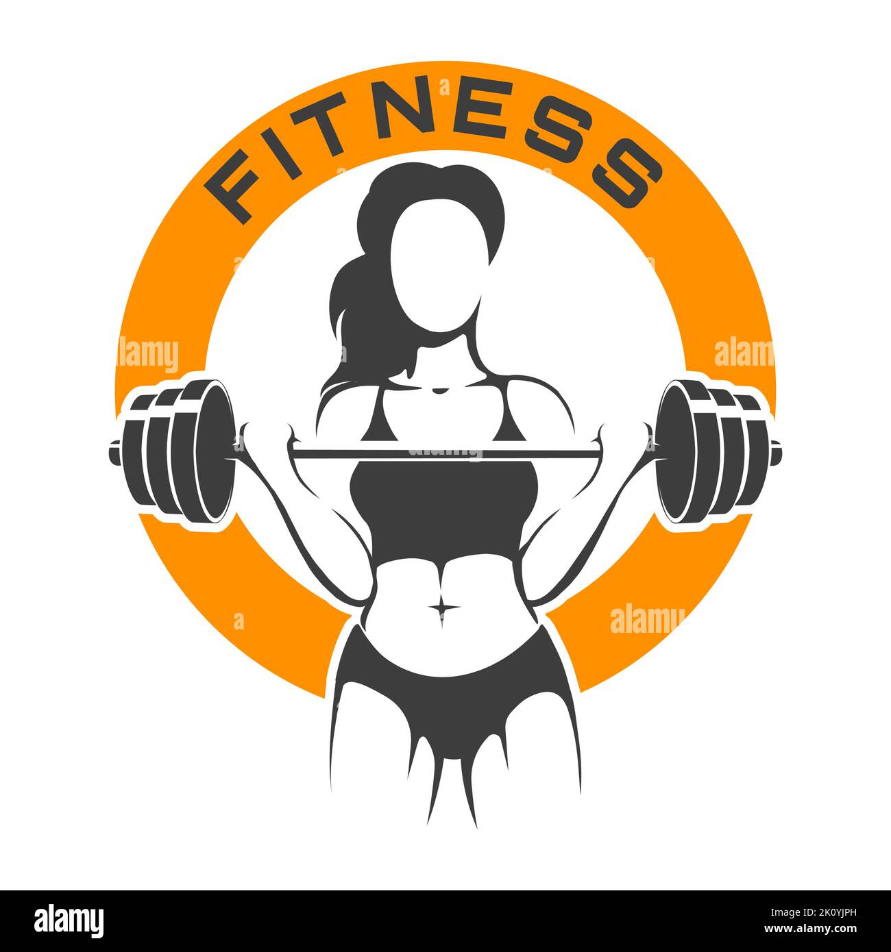 Athletische Frau mit Langhantel-Fitness-Logo auf weißem Hintergrund. Vektorgrafik. Stock Vektor