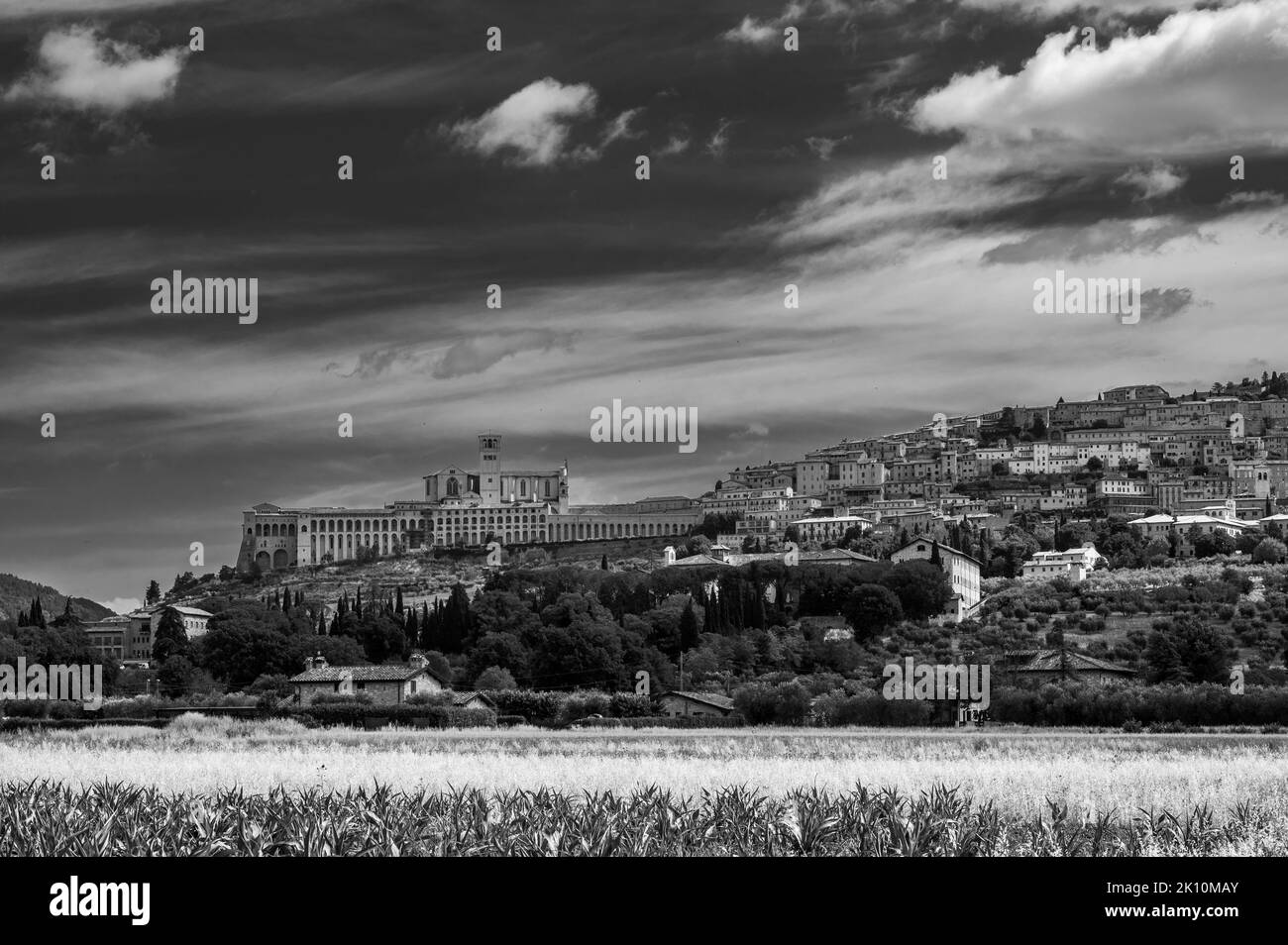 Assisi, eine Reise durch Geschichte und Religion. Schwarz und Weiß Stockfoto