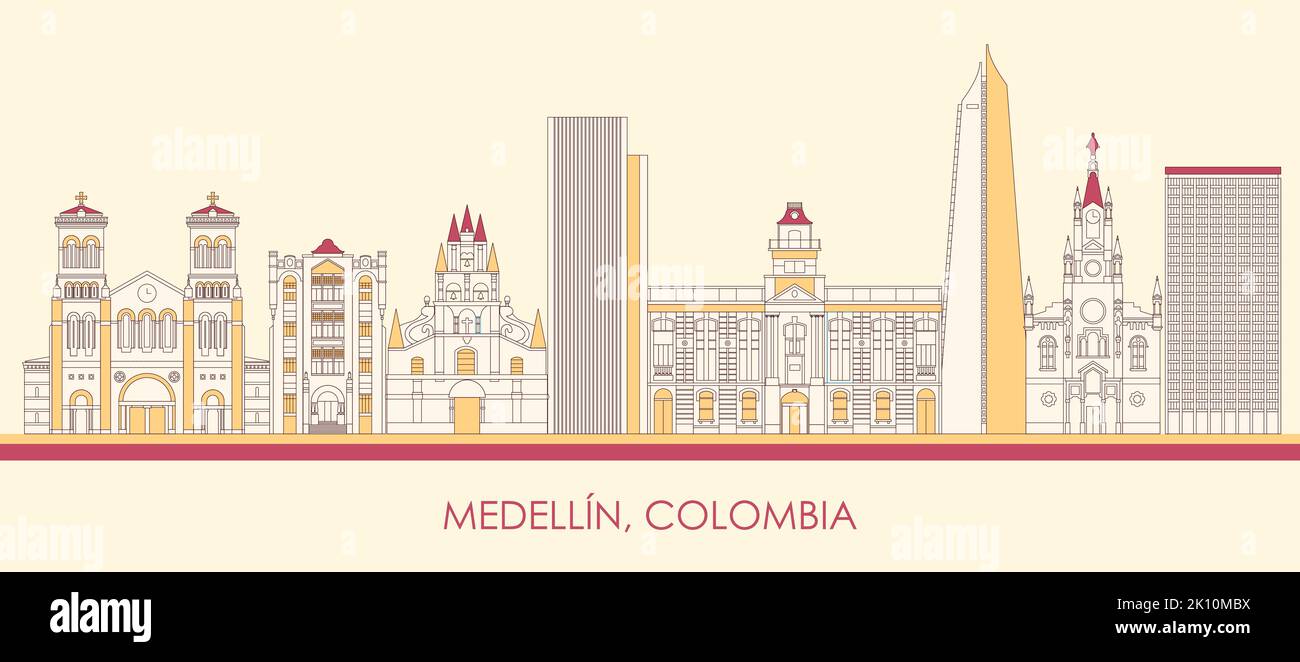 Cartoon Skyline Panorama der Stadt Medellin, Kolumbien - Vektor-Illustration Stock Vektor