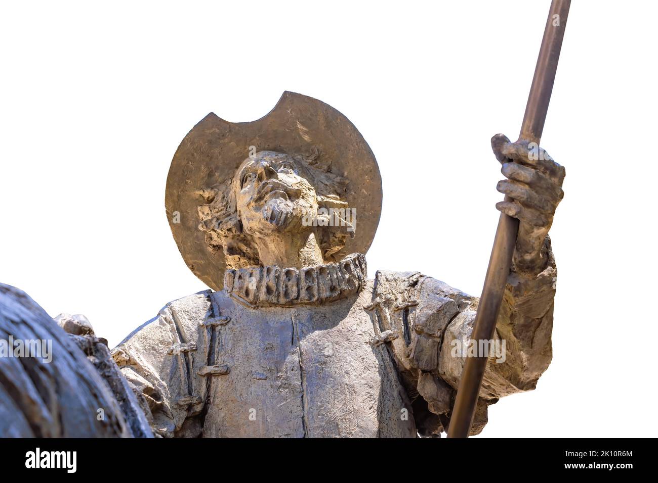 Detail des Kopfes der Statue von Don Quixote Stockfoto