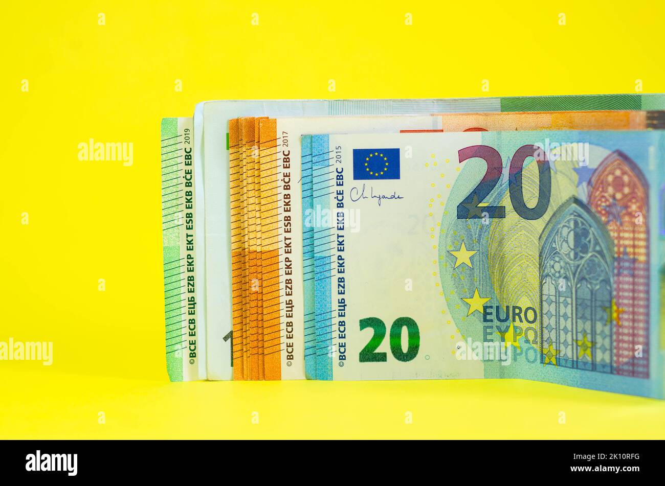 Euro Geld. Euro-Bargeld-Hintergrund. Euro-Geld-Banknoten Stockfoto