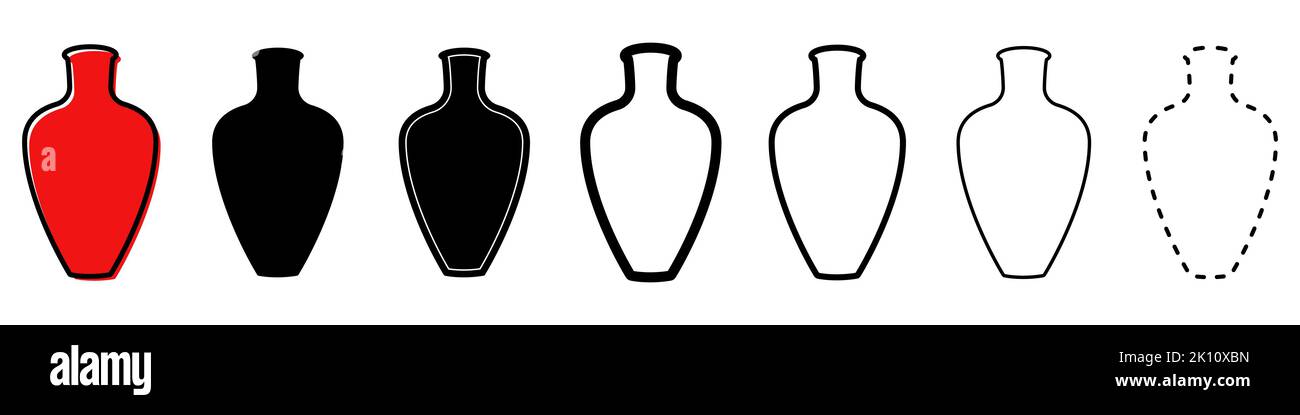 Vasensymbol. Vasenlogo. Set von verschiedenen Ikonen von Vasen. Vektorgrafik. Stock Vektor