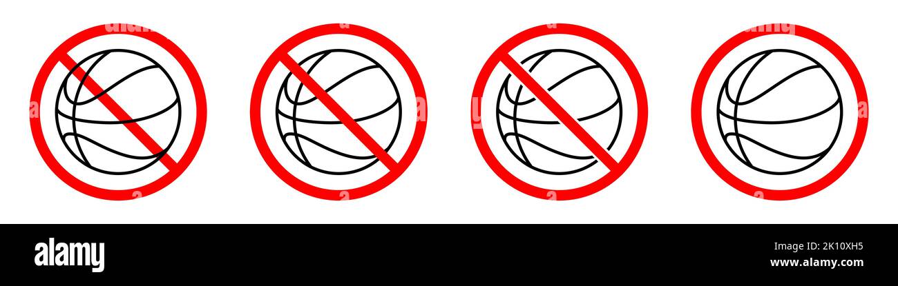 Basketballverbotsschild. Basketball ist verboten. Satz von roten Verbotszeichen von Basketball. Vektorgrafik Stock Vektor