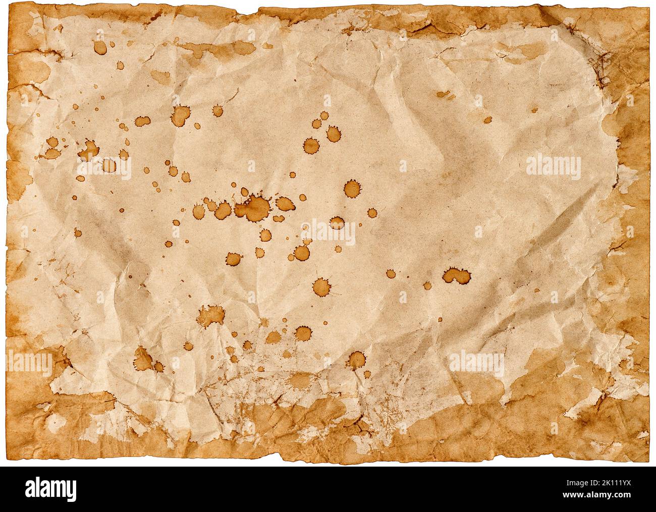 Altes Papier mit abgerissenen Kanten, isoliert auf weißem Hintergrund Stockfoto