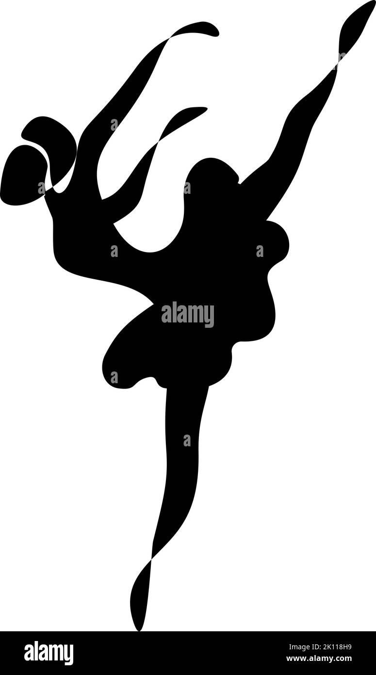 Abstrakte Silhouette tanzender Ballerina. Schwarzes Symbol auf weißem Hintergrund isoliert. Skizze, Vektordarstellung, Anmut. Stock Vektor
