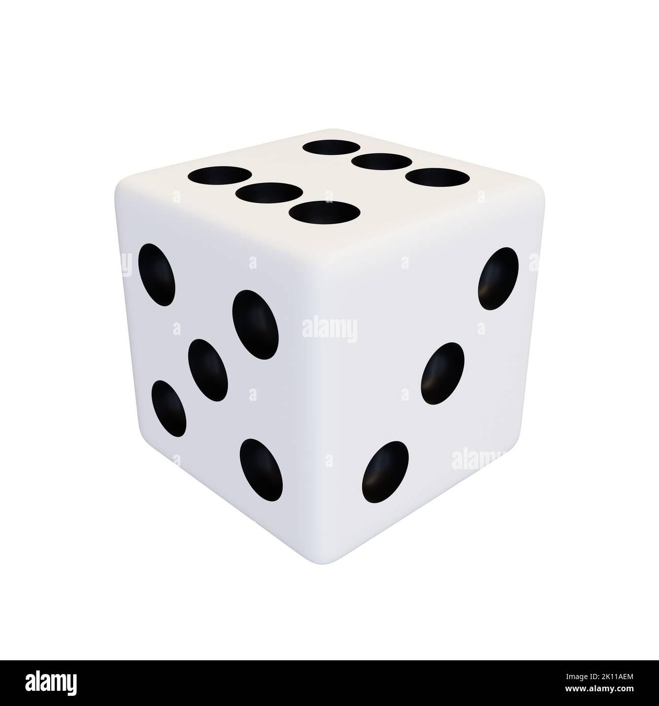 Realistischer weißer Spielwürfel. Weiße Kunststoff-Spielwürfel. 3D Rendern Stockfoto