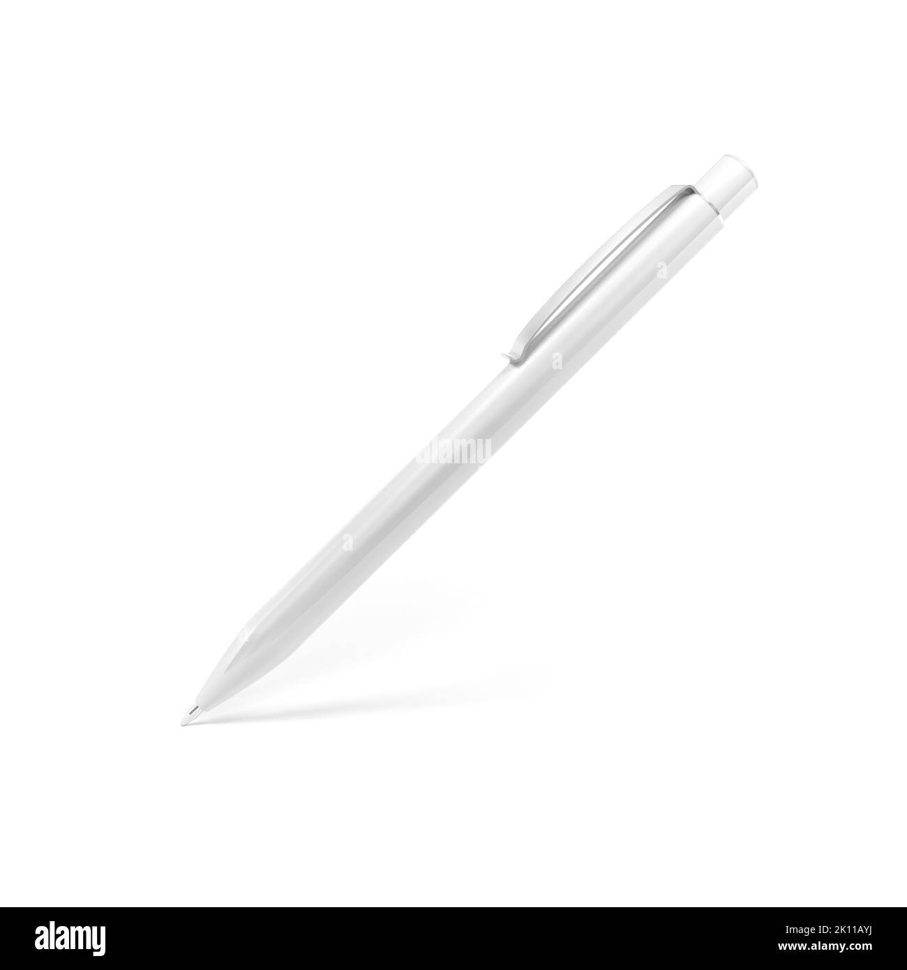 Weißer Stift isoliert auf weißem Hintergrund. Öffnen. Stiftmockup. 3d-Illustration. Stockfoto