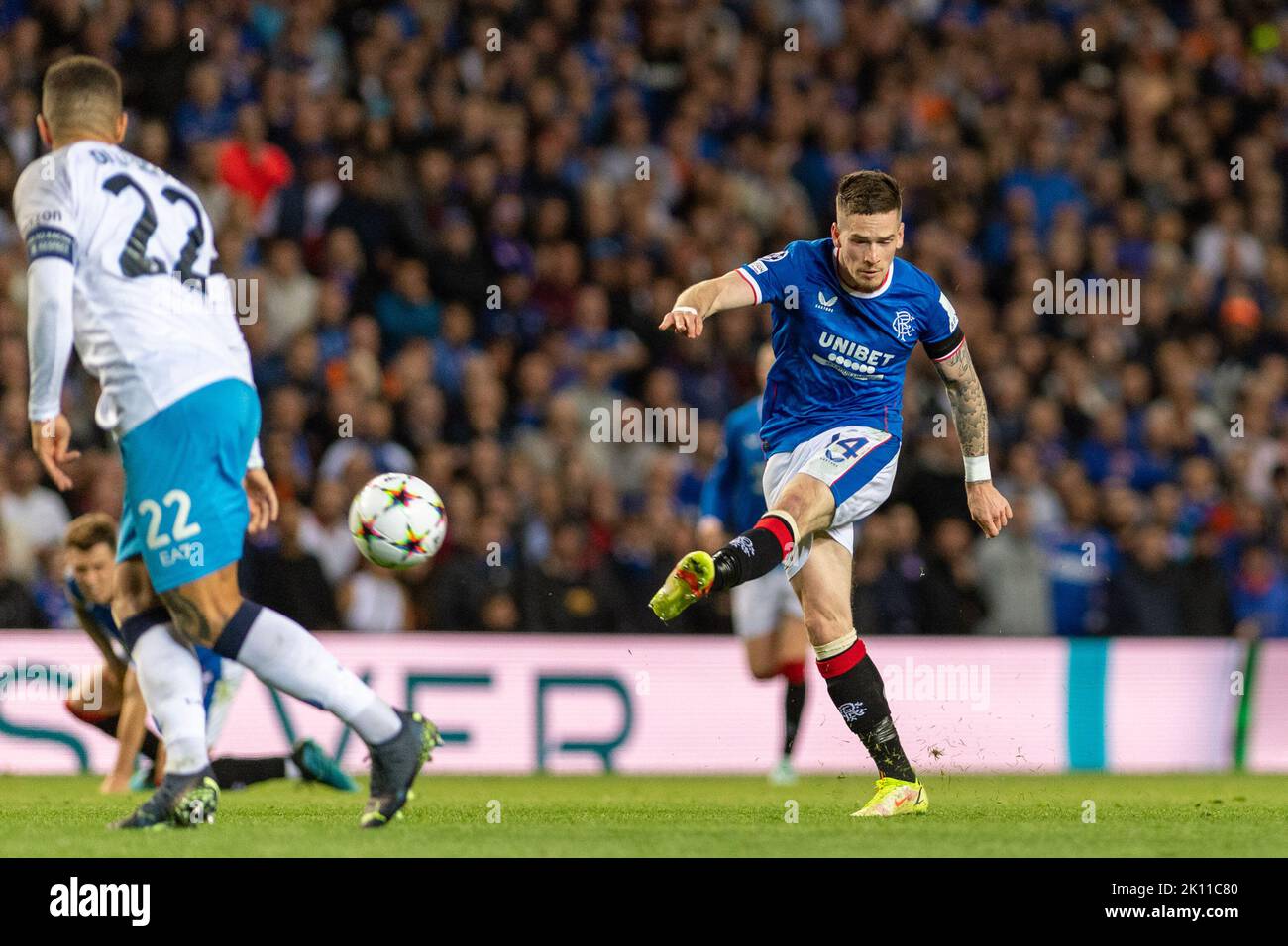 Glasgow, Großbritannien. 14. September 2022. Das Glasgow Ryan Kent Stadium der Rangers während eines Spiels zwischen den Rangers und Napoli im Ibrox Stadium in Glasgow, Schottland, gültig für die UEFA Champions League (Gruppe A). ((6257)/SPP) Credit: SPP Sport Press Photo. /Alamy Live News Stockfoto