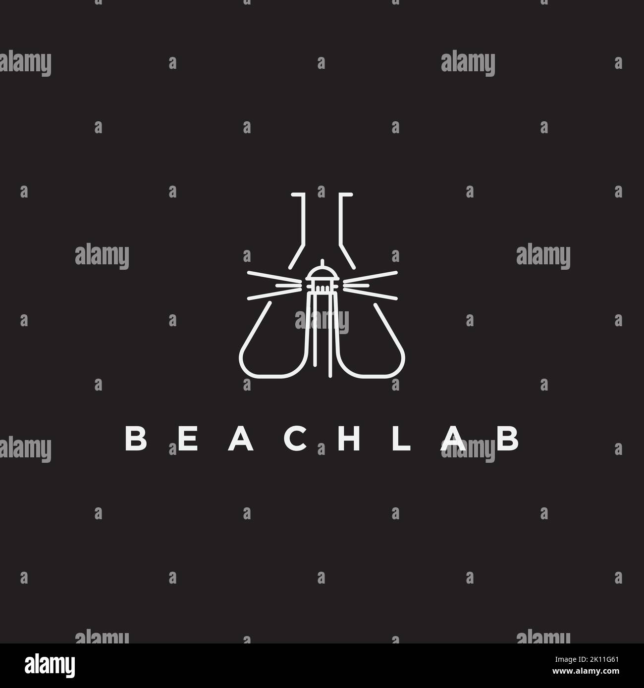 Reagenzglas-Testlabor mit Beach Icon-Logo-Design. Inspiration für das Beach Bay Lab Logo Stock Vektor