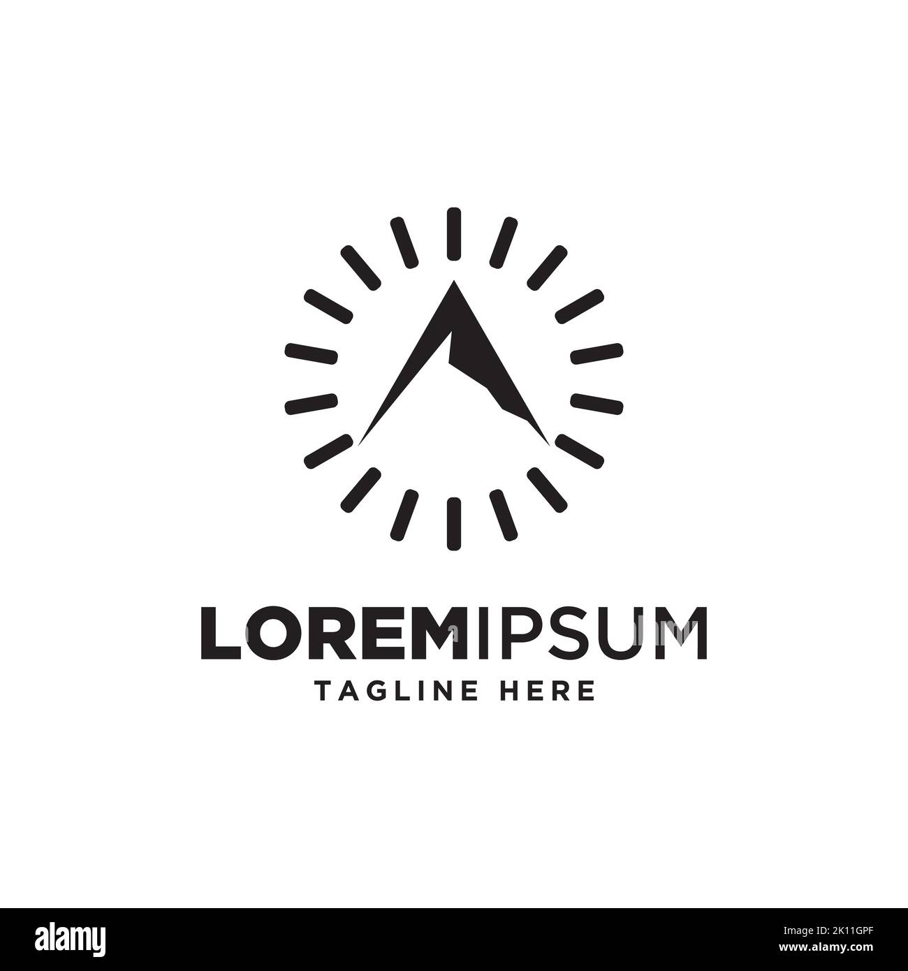 Einfacher Berg mit Kompass Logo Design Vektor-Vorlage Stock Vektor