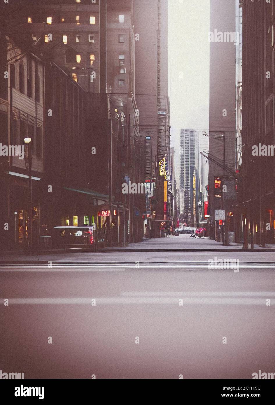 Eine Stadtstraße im Nebel Stockfoto