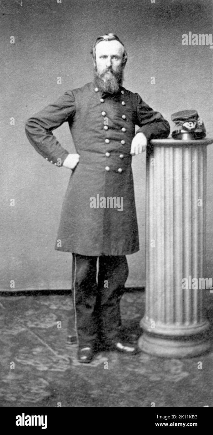 Ein Porträt von Präsident Rutherford Hayes aus dem Jahr 1861 in der Uniform des Bürgerkriegs. Hayes war 20. Präsident der USA. Stockfoto