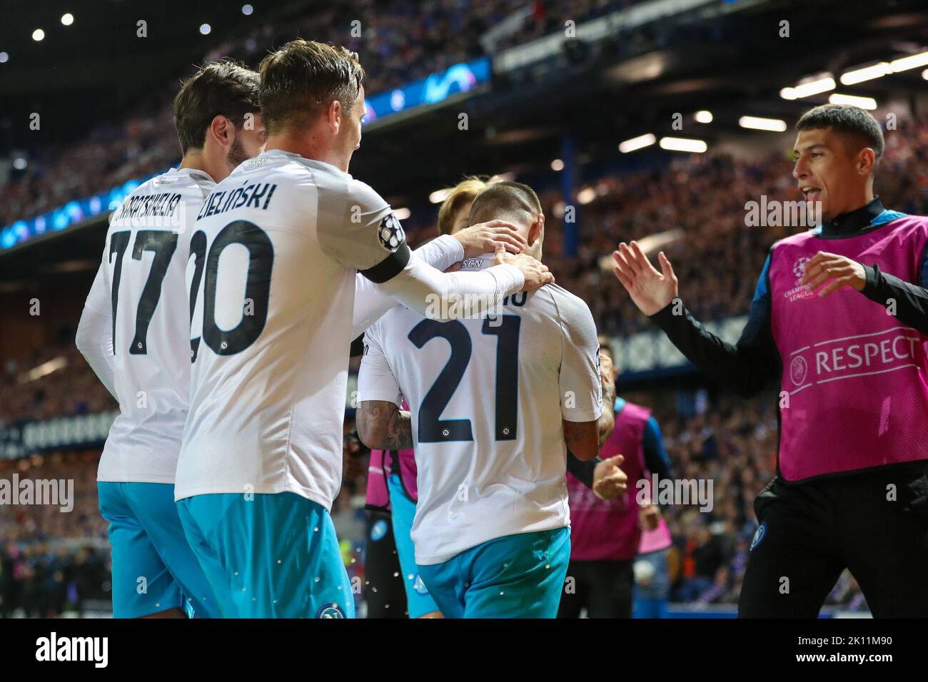 Glasgow, Großbritannien. 14. September 2022. Der FC Rangers spielte den FC Napoli im Ibrox-Stadion der Rangers, Glasgow, Schottland, Großbritannien, in der Champions League Group Stage. Der Schiedsrichter war Antonio Maten Lahoz aus Spanien. Kredit: Findlay/Alamy Live Nachrichten Stockfoto