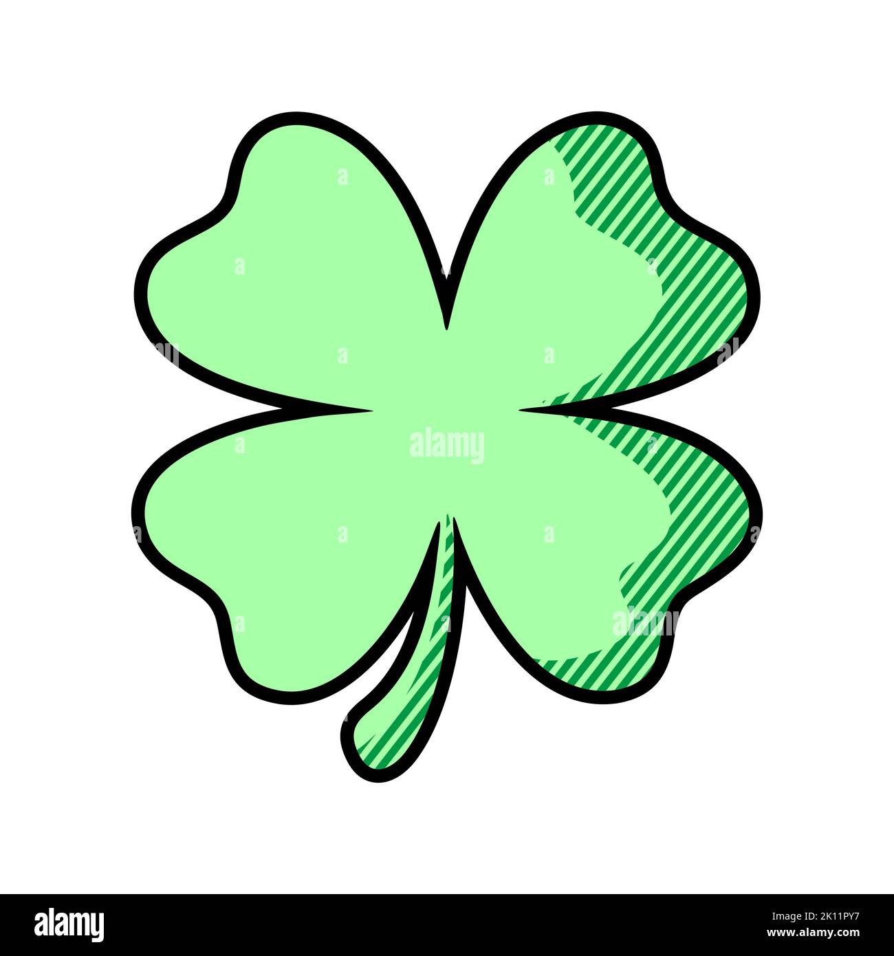Vektor-Symbol für grünen Kleeblatt. St. Patrick Tag Symbol, Kobold Blatt Zeichen. Schamrock Kleeblatt isoliertes, flaches Dekorelement. Logo-Abbildung. Stockfoto