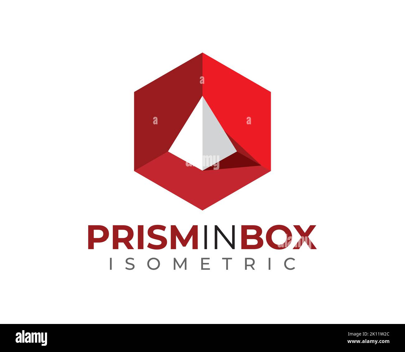 Weiße 3D 3-dimensionale isomentric Prismenpyramide im roten Sechseck-Kasten mit Licht und Schatten Stock Vektor