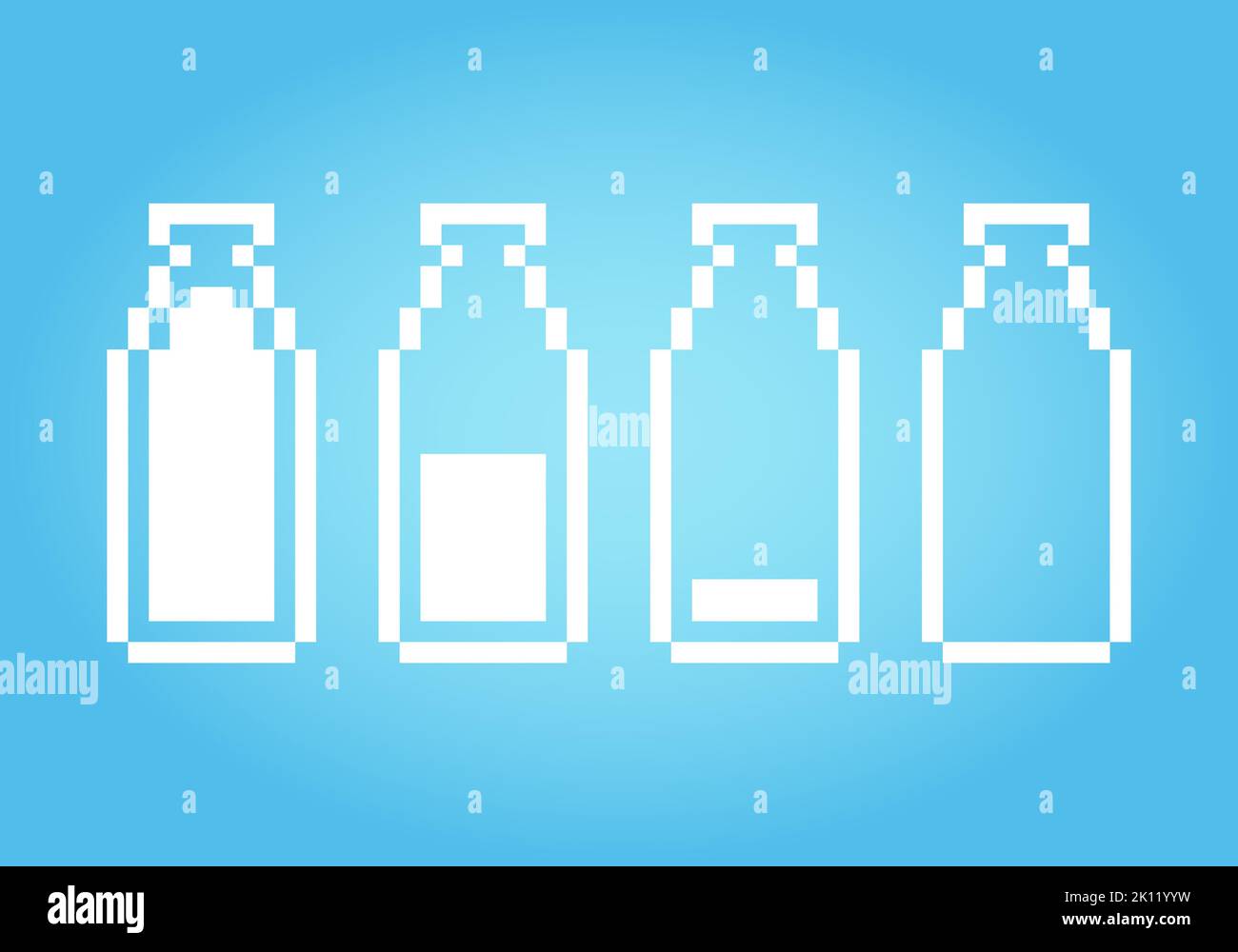 Pixel Life Bar der Flaschenmilch. Vektordarstellung von 8-Bit-Spielwerten. Stock Vektor
