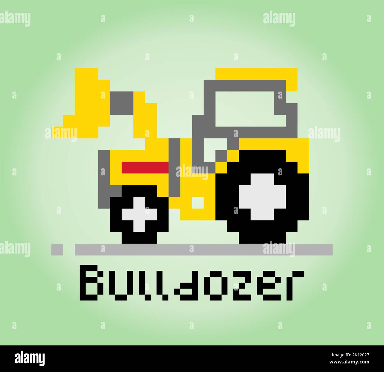 8 Bit Pixel Bulldozer. Bau Auto Objekt für Spiel-Assets in Vektor-Illustration. Stock Vektor