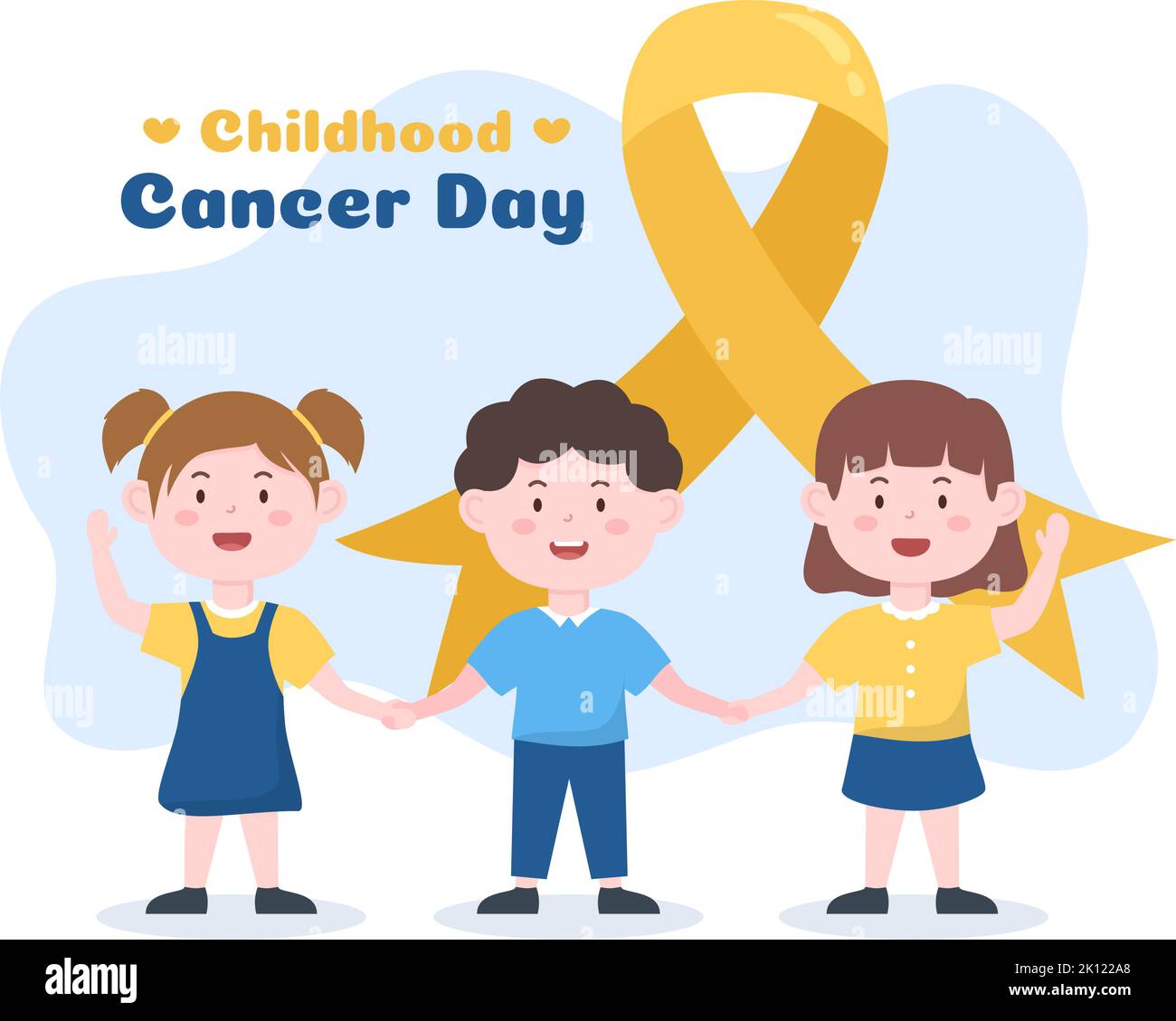 Handgezeichnetes Cartoon-Bild zum Internationalen Tag des Krebses im Kindesalter am 15. Februar zur Spendenbeschaffung, zur Förderung der Prävention und zur ausdrücklichen Unterstützung Stock Vektor
