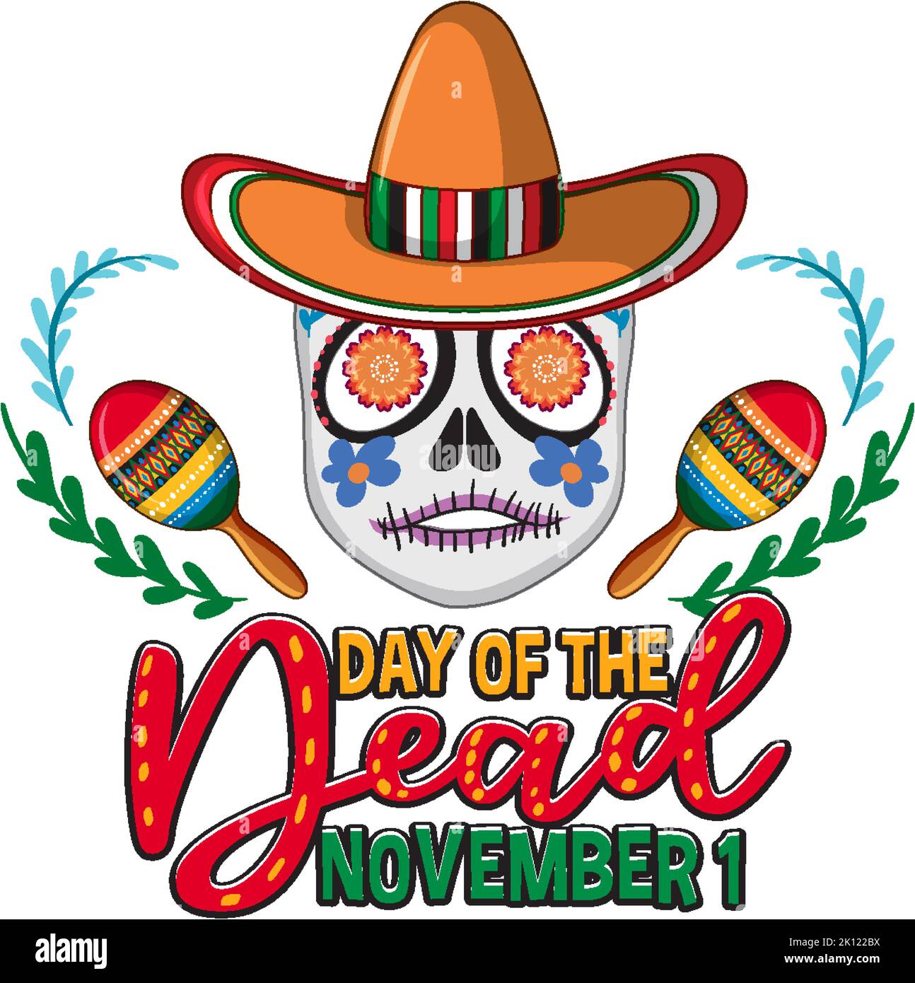 Tag der Toten mit calaca Schädel Illustration Stock Vektor